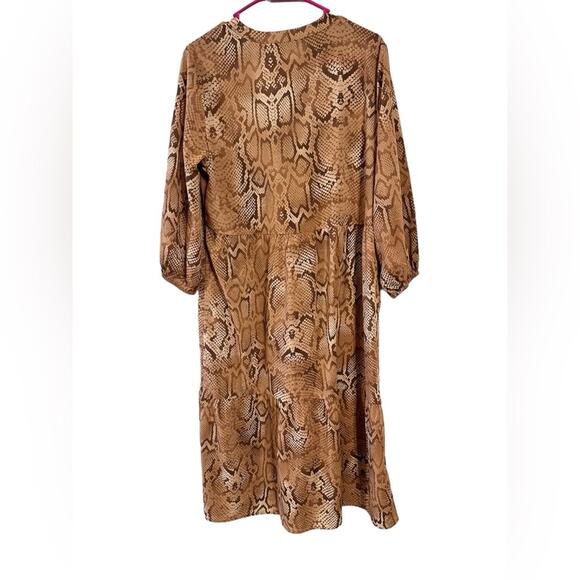 G by Giuliana Brown Snakeskin Semi-Sheer Midi Dress size Large 3/4 Sleeves - Picture 2 of 6
